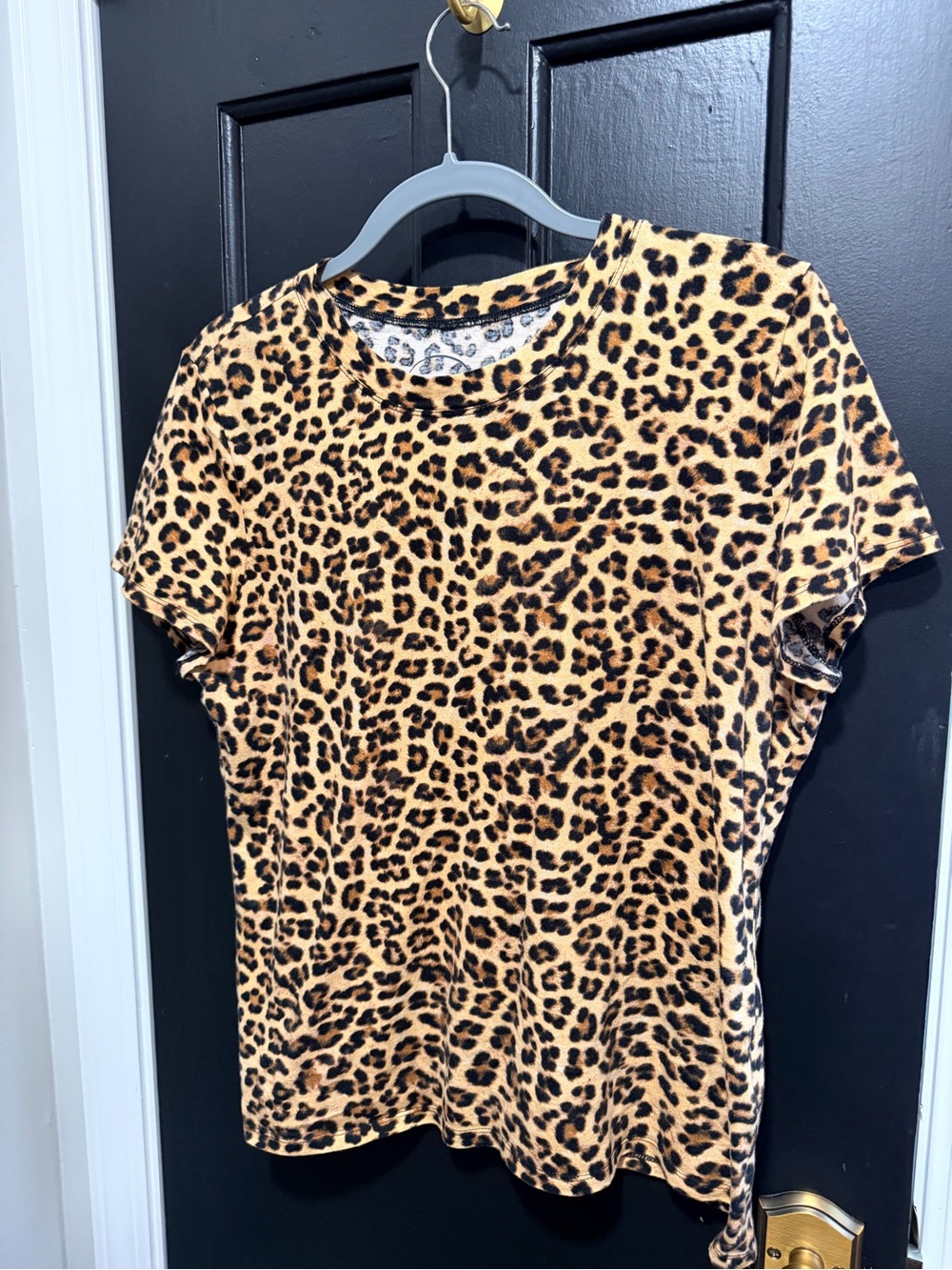INC International Concepts Leopard Print Short Sleeve Top - Tan/Black